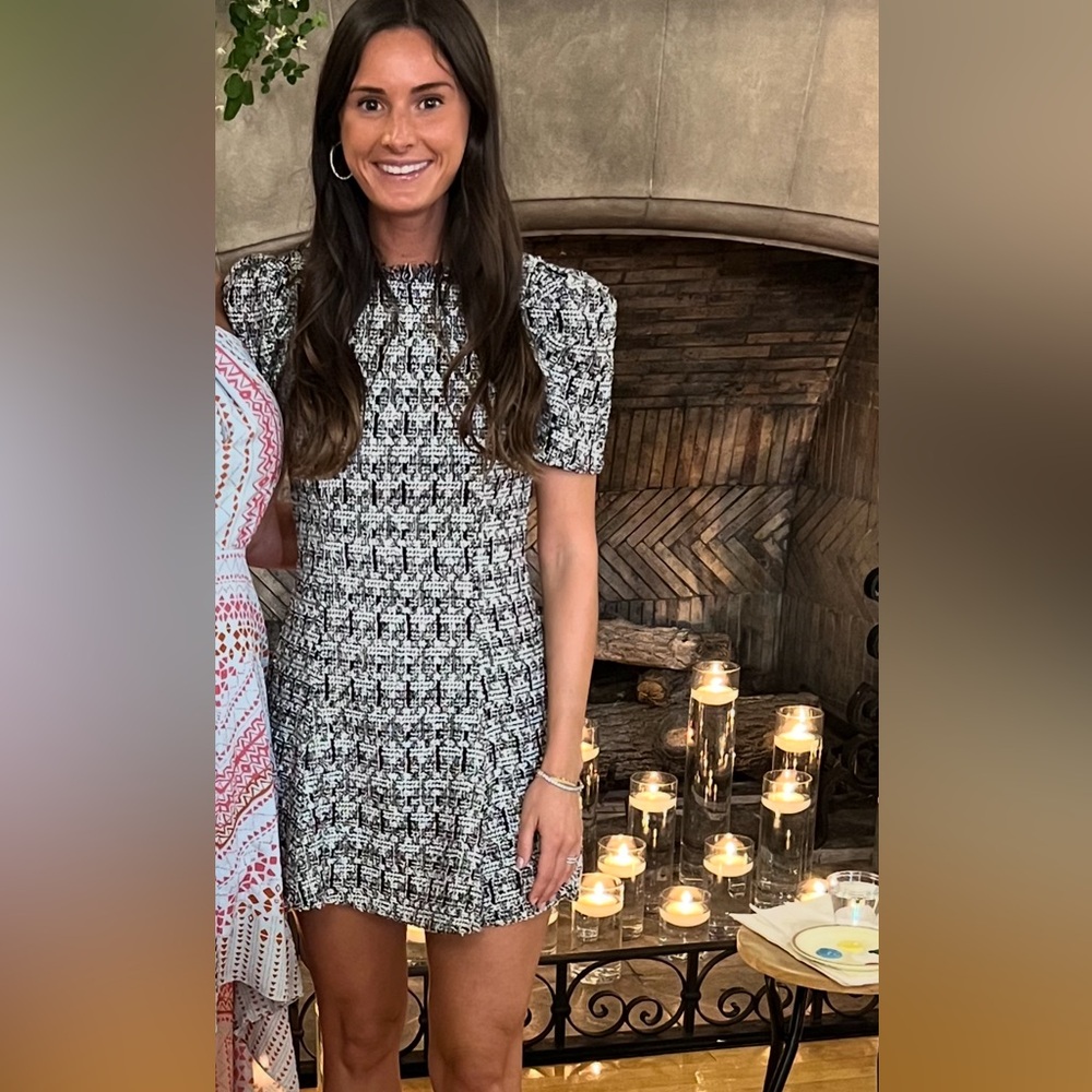 Aqua Black and White Tweed Dress